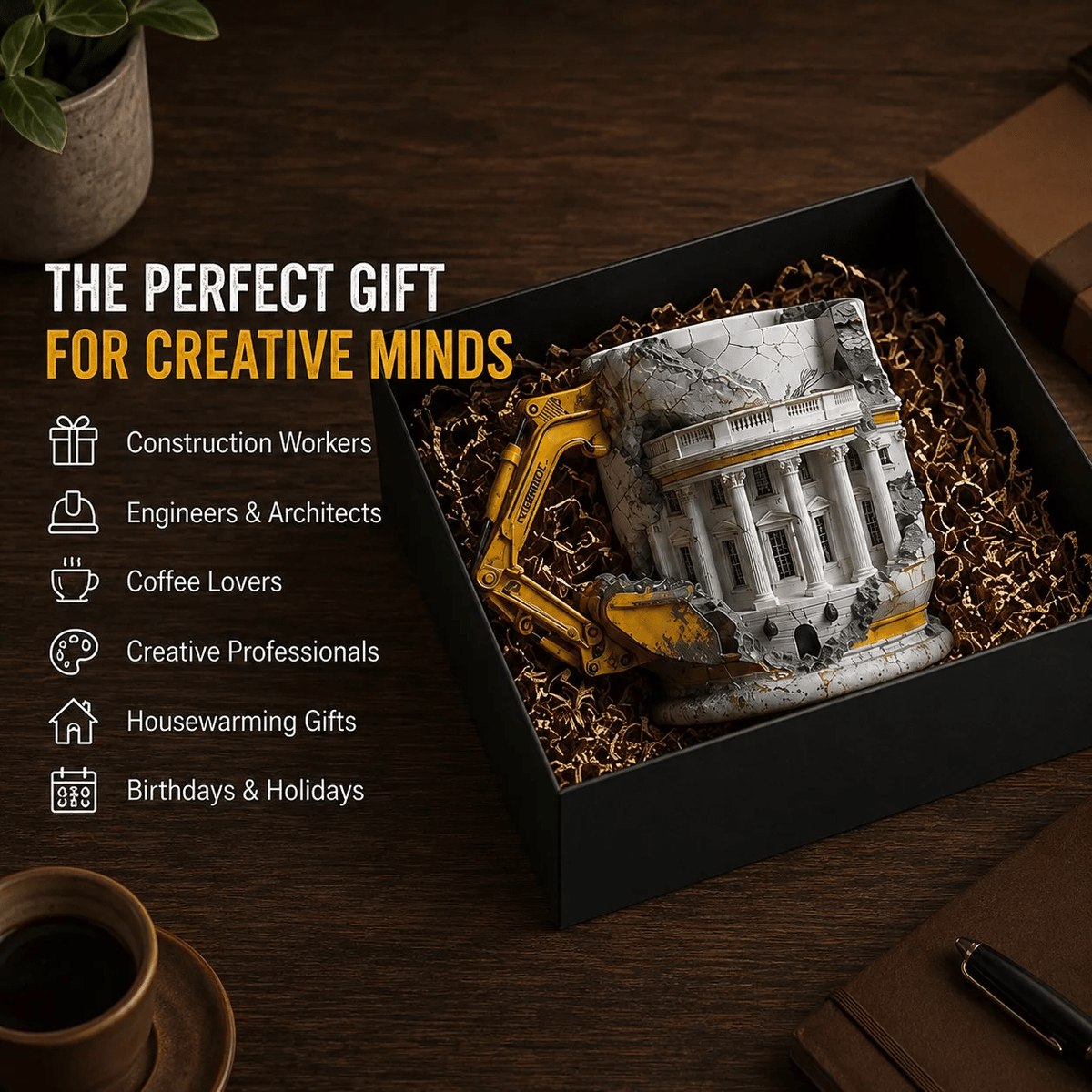 3D Excavator Demolition Mug – Construction Scene Ceramic Coffee Cup