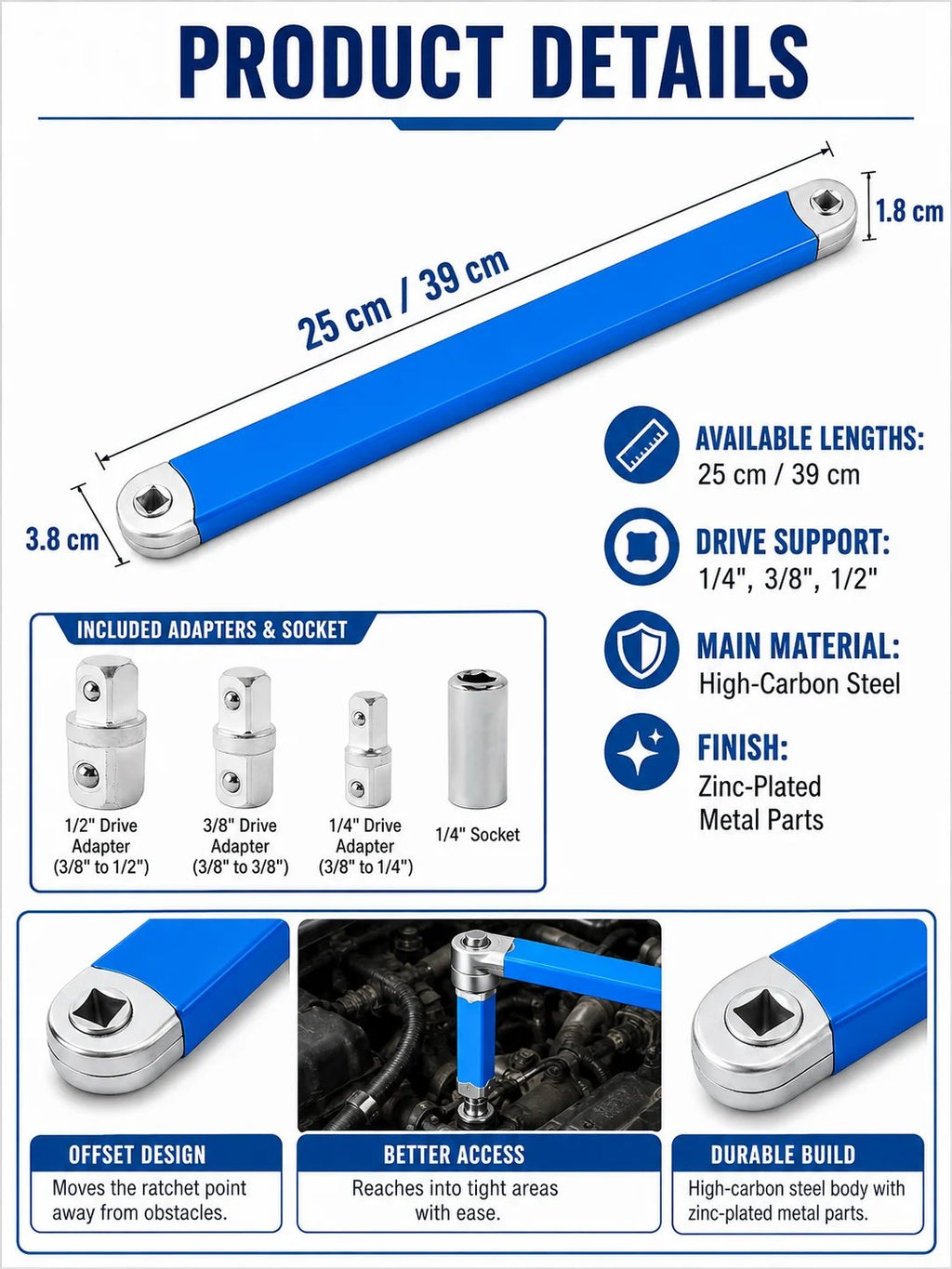 🎉🔧 Tool Deal ⚡ Impact-Ready Offset Wrench Extender with Universal Drive Adapters for Tight Spaces 🛠️