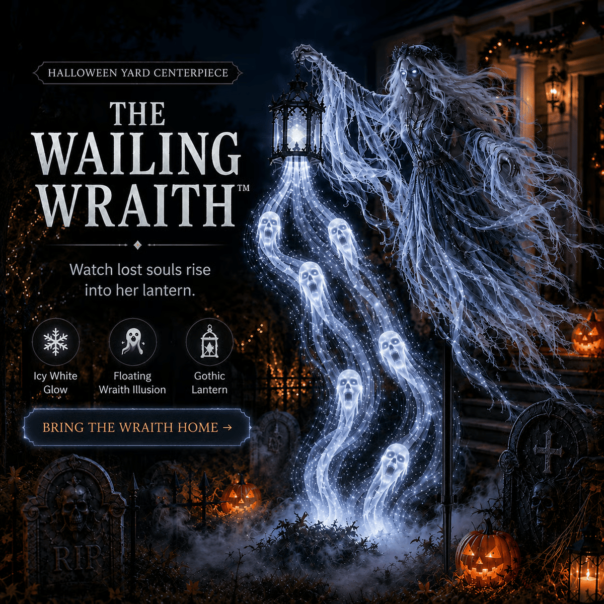 Soul Harvester Floating Wraith Light – Cold-White Halloween Yard Decor