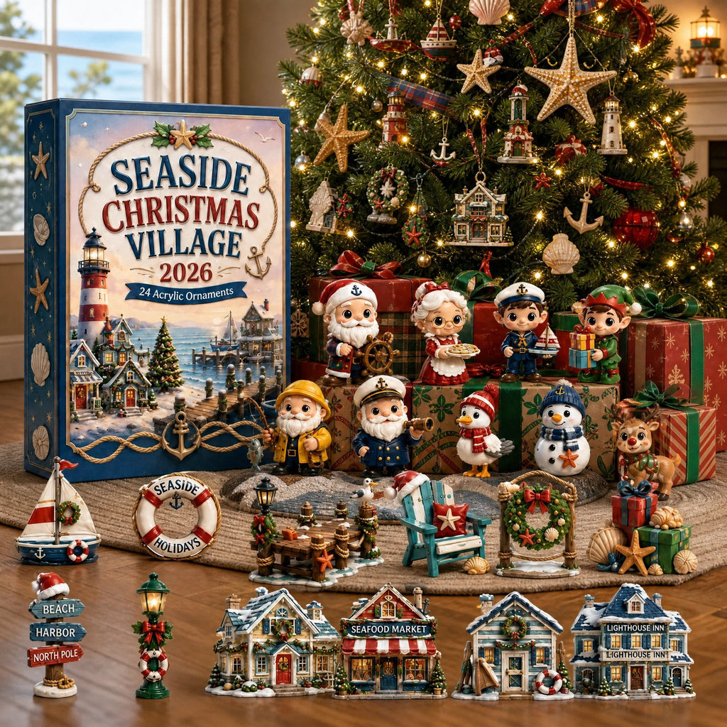 Seaside Christmas Village Advent Calendar 2026 - 24-Day Festive Countdown, Acrylic Charms Blind Box