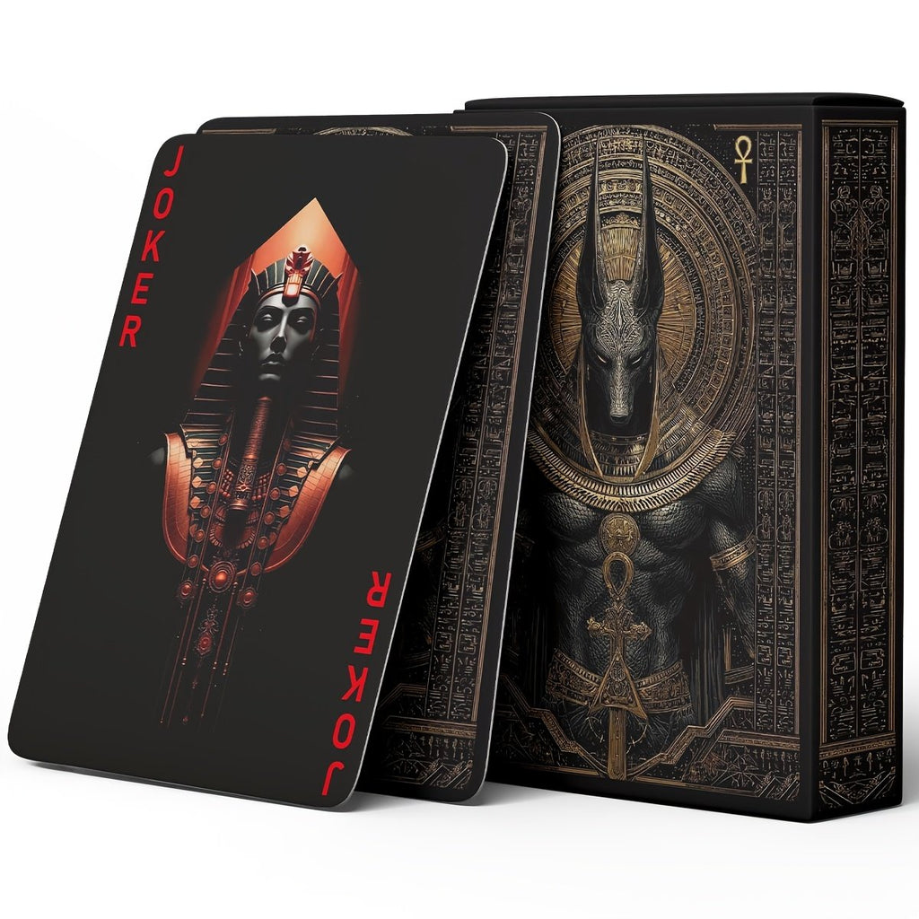 Black‑Gold Egyptian Themed Playing Cards – 300g Blue-Core Deck
