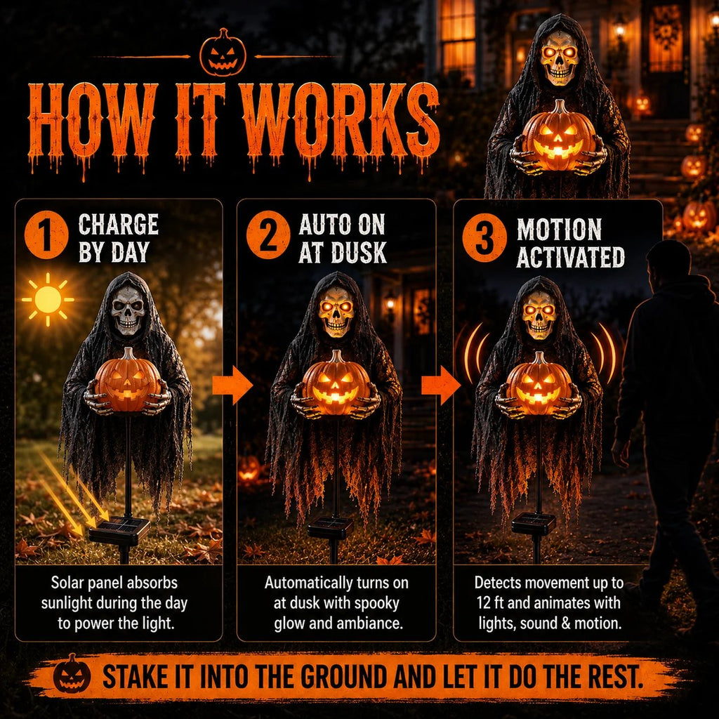 🎁 HEUTE 49 % SPAREN! 🎁💀 Soul Collector™ Pumpkin Edition Animated Halloween Yard Decoration