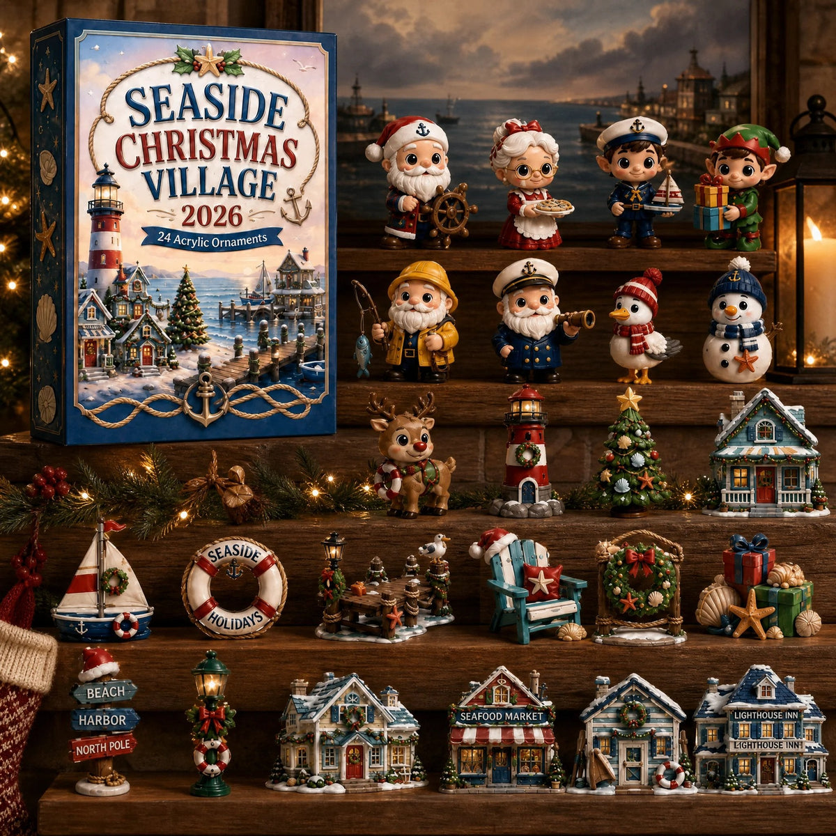 CHRISTMAS KICKOFF 50% OFF - Seaside Christmas Village Advent Calendar 2026 - 24-Day Festive Countdown, Acrylic Charms Blind Box