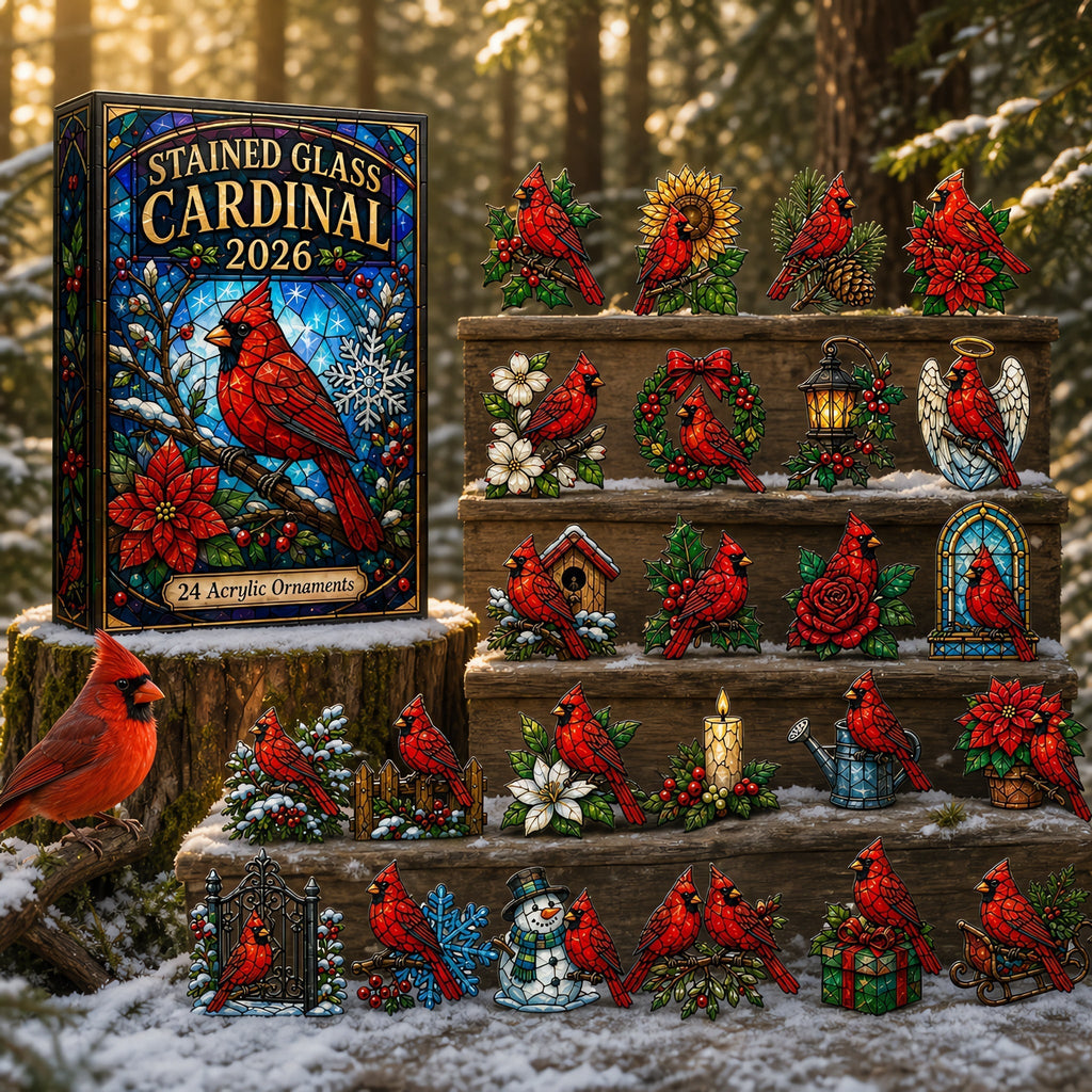 Stained Glass Cardinal Advent Calendar 2026 – 24 Acrylic Charm Surprises