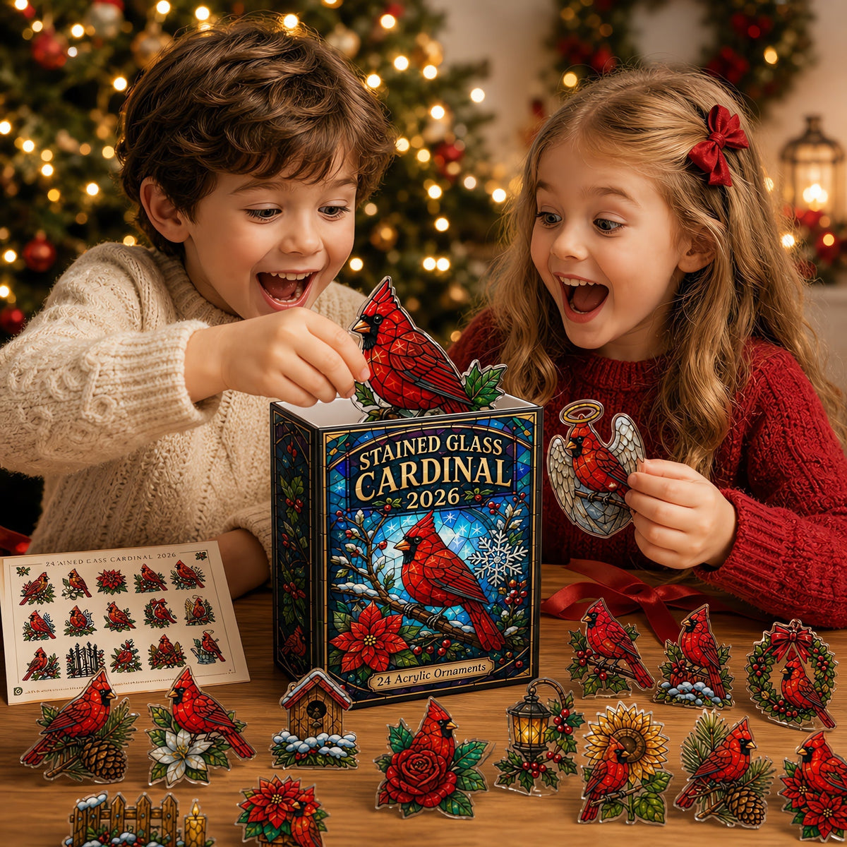 Stained Glass Cardinal Advent Calendar 2026 – 24 Acrylic Charm Surprises